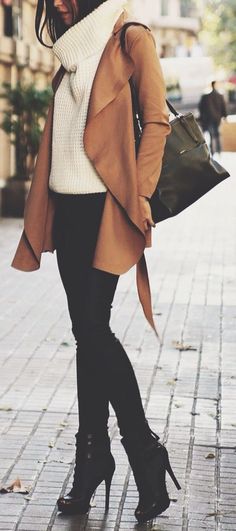 Stylist tip: Mix and match different textures to add dimension to your look. Stylish Winter Outfits, Camel Coat, Winter Outfits For Work, 가을 패션, Fashion Mode, Looks Style, Winter Fashion Outfits, Fall Winter Outfits, Street Styles