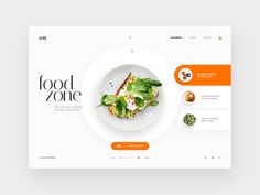 the food zone website design is displayed on a tabletop, with an orange and white theme