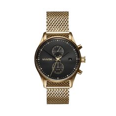 MVMT Voyager 42MM Watch with Goldtone Stainless Steel Mesh Band; D-MV01-G2 Mvmt Watches, Hamilton Watch, Mesh Bracelet, Stainless Steel Mesh, Steel Mesh, Gold Hands, Luxury Watches For Men, Watch Movement, Stainless Steel Watch