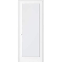 a white door with glass on the front and side paneling, in an open position