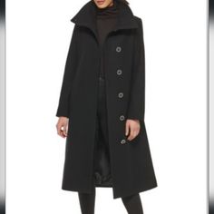 Kenneth Cole Melton Wool Blend Long Peacoat Black Nwt Xs Fashioned In A Durable Melton Wool Blend With A Statement Stand Collar And Fabulously Slimming Seam Detailing, This Coat Will Quickly Become A Staple In Your Wardrobe. Stand Collar Long Sleeves Hidden Button Front Two Angled Welt Pockets Lined Fabric 1: Polyester, Wool & Other Fabric 2: Polyurethane Dry Clean Approximately 44 Inches Long Modern Black Wool Coat With Button Closure, Modern Wool Coat With Button Closure, Black Wool Coat With Buttons, Modern Black Outerwear With Double Button Closure, Modern Long Black Pea Coat, Modern Black Long Pea Coat, Modern Black Outerwear With Snap Buttons, Formal Black Wool Coat, Modern Black Pea Coat For Winter