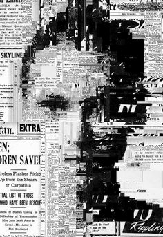 an old newspaper with black and white images on the front page, as if it were collaged together