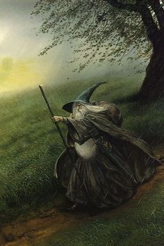 a painting of a wizard sitting under a tree