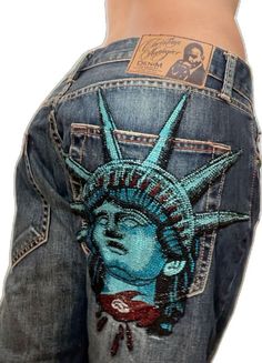 Crazy Age Jeans, Colorful Punk Outfits, Unique Clothing Pieces, Beaded Jeans, Custom Outfits, Halloween This Year, Spotify Apple, Christian Audigier, Slim Dress