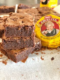 chocolate brownies next to an old fashioned ice cream