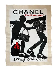 a drawing of two people holding hands with the words, chanel smash and girl spring collections