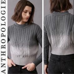 Euc Anthropologie Marci Dip-Dyed Cable-Knit Ombre Sweater Size: Xsp Color: Dark Grey/ Light Grey With A Dip-Dyed Ombre Finish, This Cable-Knit Jumper Is A Cool, Grungy Take On Its Classic Counterparts - Ensuring It's Set To Be A Favourite For Pulling On Over Shredded Denim And '90s-Style Mini Skirts. Gray Chunky Knit Top, Gray Chunky Knit Casual Top, Trendy Gray Cable Knit Top, Casual Gray Chunky Knit Top, Gray Fitted Chunky Knit Sweater, Longline Sweater, Cocoon Sweater, Ombre Sweater, Cream Colored Sweater