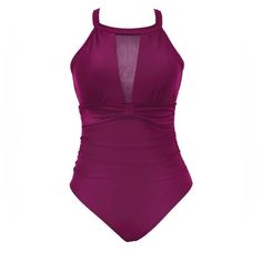 Womens One Piece Swimsuits Mesh V Neck Monokini Bathing Suits Tummy Control Swimwear Size Medium Fitted Halter Neck One Piece With Lined Body, Purple One-piece Tankini For Beach Season, Purple One-piece Tankini For Summer, Fitted Purple One-piece Swimwear For Pool, Fitted Purple One Piece For Summer, Fitted Halter Neck One Piece For Party, Purple One Piece For The Pool, Fitted Purple One-piece For Summer, Fitted Halter Neck Party One-piece