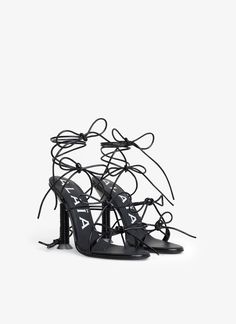 ALAÏA Women's Black/Silver BOBINE SANDALS IN LAMBSKIN | ALAÏA US Alaia Shoes, Crazy Horse Paris, Best Corset, Paris Summer, Platform Flats, Leather Bows, Suede Sandals