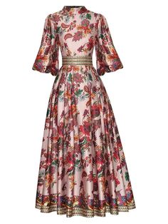 Coralie Stand Collar Puff sleeve Floral Print Vintage Maxi Dress – VanillaStyle