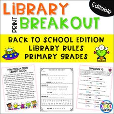 the back to school library rules for primary and secondary students with an image of a cartoon character