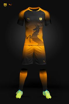 the soccer uniform is designed to look like it has an image of a deer on it