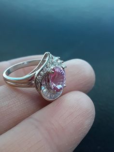 Stunning 14k Gold Natural Pink Sapphire, Baguette and Round Diamond Wedding Engagement Ring... Perfect vintage condition. Size 6, sizable. Formal Marquise Cut Pink Jewelry, Elegant Pink Baguette Cut Ring, Aaa Quality Baguette Cut Wedding Jewelry, Elegant Pink Ring For Marriage, Elegant Pink Hallmarked Ring, Pink Marquise Cut Rings For Formal Occasions, Formal Pink Marquise Cut Rings, Gold Diamond Earrings Studs, Gold Diamond Studs