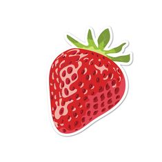 a red strawberry sticker on a white background