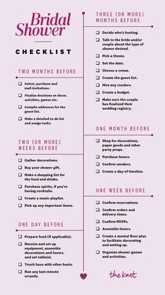 the bridal shower checklist is shown in pink and black with hearts on it