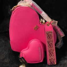 Selling As Bundle Only New With Tag Never Used Cross Posted Price Firm Hot Pink Crossbody Bag Structured, Heart-Shaped Crossbody Is A Flirty Touch To Your Everyday Style. 23" Strap Drop Shoulder-To-Crossbody Strap 8 1/4"L X 7 1/4"W X 2"H Hot Pink Heart Shape Zippered Pouch Add A Little Romance To Your Everyday Style With This Heart-Shaped Accessory. 3.9"L X 0.94"W X 3.4"H Top Zip Pink Rhinestone Wristlet Keychain Strap Valentine's Day Crossbody Bag With Removable Pouch, Pink Heart-shaped Bag With Detachable Strap, Victoria's Secret Crossbody Bag With Detachable Strap, Hot Pink Aesthetic Outfits, Pink Purses, Keychain Strap, Hot Pink Heart, Hot Pink Bag, Expensive Bag