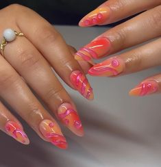 Aura Nails Pink And Orange, Orange And Purple Nails, Jelly Nail Ideas, Cut Dog Nails, Nail Art Pink, Thermal Nails, Nail Trimming, Airbrush Nails, Summery Nails