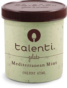 a jar of hazelnut chocolate chip ice cream on a black background with the label talent gelato