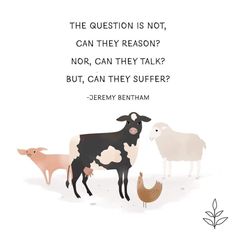 three farm animals standing next to each other with a quote on the bottom that says, the question is not can they reason? nor, can they talk but, but,