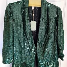 Hoss Womens Sparkly Jacket Green Evening Blazer For Fall, Green Fall Outerwear For Night Out, Green Outerwear For Night Out In Fall, Elegant Green Outerwear For Night Out, Green Long Sleeve Outerwear For Night Out, Green Blazer For Night Out In Spring, Green Night Out Blazer For Spring, Sparkly Jacket, Fashion Tops Blouse