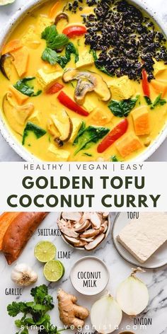 the ingredients to make golden tofu coconut curry