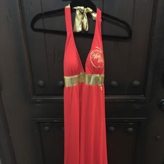 Apple Bottoms Orange & Gold Trim Halter Top Dress. Length: Long Size: S *Brand New* Apple Bottom Outfits, 2000s Dresses, Thrift Manifestation, Orange Halter Top, Bottom Outfits, Mcbling Fashion, Halter Top Dress, Sublimation Ideas Projects Inspiration, Apple Dress