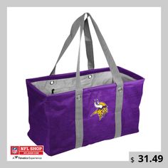 the minnesota vikings tote bag is purple and grey