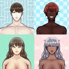 four different anime avatars, one with long hair and the other without