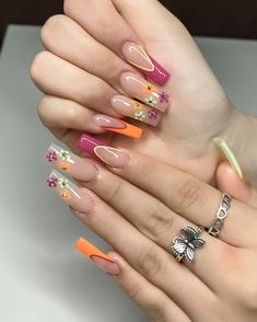 Spring Acrylic Nails, Hippie Nails, Colorful Nail, Long Acrylic Nails Coffin, Long Square Acrylic Nails, Unique Acrylic Nails, Acrylic Nails Coffin Short, Summer Acrylic Nails, Pink Acrylic Nails