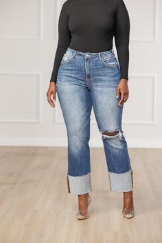 Nora Wide Cuffed Ripped Jeans Off The Shoulder Sweater, Skirt Jumpsuit, Wide Cuff, Leg Design, Dark Wash Denim, New Arrival Dress, Shoulder Sweater, Skirt Pants, Ripped Jeans