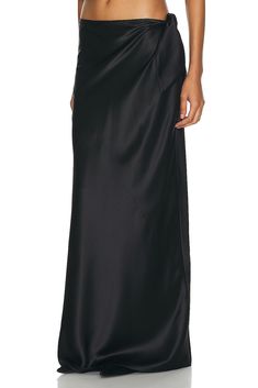 Find SAINT LAURENT Satin Maxi Skirt In Black on Editorialist. Saint Laurent Satin Maxi Skirt in Black 100% silk. Made in Italy. Dry clean only. Unlined. Draped satin waist tie closure. Satin fabric. Item not sold as set. SLAU-WQ92. 783897-Y6H40-1000. About the designer: SAINT LAURENT has been influencing and revolutionizing the fashion industry since the debut of its iconic ‘Rive Gauche’ collection in 1966 - the couture house was the first to create a ready-to-wear capsule. The sleek, precisely Pre-draped Long Silk Skirt, Chic Pre-draped Asymmetrical Silk Skirt, Pre-draped Asymmetrical Silk Skirt, Formal Flowy Pre-draped Skirt, Black Relaxed Draped Skirt For Formal Occasions, Black Formal Relaxed Draped Skirt, Formal Black Relaxed Draped Skirt, Elegant Black Draped Skirt For Evening, Elegant Wrap Skirt For Night Out