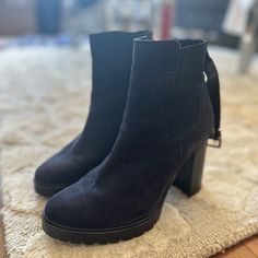 Boots. 4” Heel. .5” Platform Rubber And Super Comfy And Easy To Walk In. Very Comfy. Worn For One Evening So Essentially New!!!! As I Have A Bad Ankle And Cant Wear Heels. My Loss Is Your Gain. Purchased February 2020 And Worn Only One Time. Right Before Barneys Closed. Listed As 7.5 As Say 38 But Def Fit 7.5 Best. No Signs Of Wear. Condition 9.7/10. Only Shows Dirt On Bottom Of Shoe Sole Elegant Platform Boots With Stacked Heel, Chic High Heel Boots With Heel Strap, Elegant High Heel Platform Boots With Stacked Heel, Workwear Boots With Wrapped High Heel, Chic Heeled Boots With Ankle Strap And 4-inch Heel, High Heel Boots With 4-inch Heel For Work, 4-inch Heel High Boots For Work, Workwear High Heeled Boots With 4-inch Heel, Platform Boots With 4-inch Heel For Evening