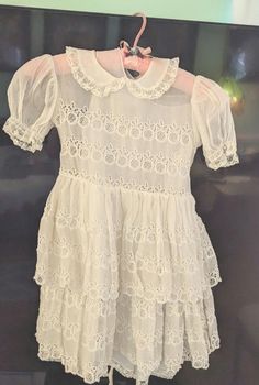 This is a vintage recreation of a Victorian children's dress.  Lable says Hollywood creation.  It is a dress and slip.  Dress is 23 inches tall by 12 inches waist. Neck 6 inches.  Slip is 23 inches tall by 12 waist. And 7 inches across neck.  It has one stain on back, otherwise great condition. Vintage Dress Wedding, Childrens Dress, Wedding Flower Girl, Wedding Dresses Vintage, Wedding Flower, Dress Wedding, Vintage Dress, Kids Dress, Bridal Gowns