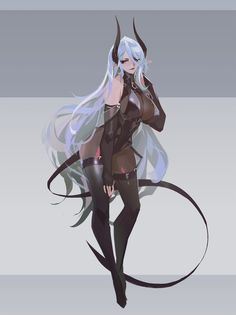 an anime character with long white hair and horns