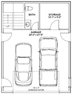 the floor plan for a two car garage