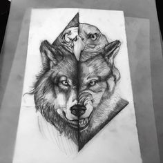 two wolfs with their faces in the shape of triangles