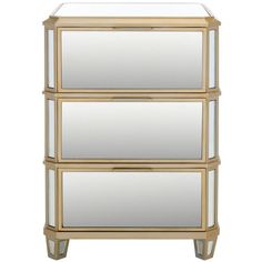 a three - drawered mirrored cabinet with gold trim