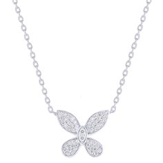 Sparkle and flutter with our Diamond Pave Butterfly Necklace. Handcrafted with 0.20ct of dazzling diamonds and 14 karat gold, this elegant piece adds a touch of luxury to any outfit. Whether a treat for yourself or a thoughtful gift, embrace the beauty of butterflies with this timeless necklace. Details: Gemstones: Natural Diamonds Total Weight 0.20ct Quality: Diamonds are G-H Color, VS2-SI1 in Clarity Metal: 14 Karat Gold Dimensions: Butterfly 12.0mm X 11.0mm Length: 18 Inches Long Chain: Diamo Stone Earrings Studs, Timeless Necklace, Colored Stone Rings, Baby Earrings, Butterfly Necklace, Bracelet Collection, Religious Jewelry, Everyday Earrings, Rose Gold Necklace