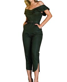 The Formal Slash Neck Dressy Jumpsuit is classy on the edge of casual. This attractive women's jumpsuit is such a good mix of formal, business, and casual. It is a sleeveless jumpsuit with a dressy button design that adds that element of elegance. A great way to rock this chic fashion style number, from daytime to evening all in one move. Serious enough for the boardroom and relaxed enough for after-work social. This is the kind of simplicity and versatility that we know you strive for. You shou One-shoulder Fitted Jumpsuit With Ruffles, Fitted One-shoulder Ruffled Jumpsuit, Fitted One-shoulder Jumpsuit With Ruffles, Trendy Off-shoulder Jumpsuits And Rompers For Summer, Chic One-shoulder Ruffled Jumpsuit, Chic One Shoulder Ruffled Jumpsuit, Fitted Off-shoulder Ruffled Jumpsuit, Fitted Off-shoulder Ruffled Jumpsuit/romper, Fitted Off-shoulder Jumpsuit With Ruffles