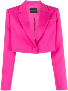 fuchsia pink notched lapels long sleeves front welt pocket front button fastening cropped Blazer Rosa, Hot Pink Blazers, Cropped Coat, Crop Blazer, Model Look, Eid Collection, Pink Blazer, Cropped Blazer, Breasted Blazer