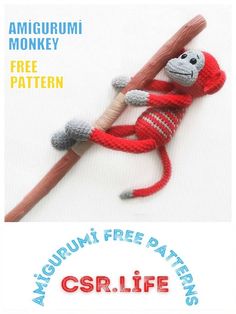 an amigurum monkey is holding a knitting needle with the caption free pattern