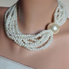 I designed this very romantic necklace with big size imitation pearl and small ivory pearls It is boho chic design and also vintage inspired work For something unique to yourself, mix and match the piece with other items in your jewelry collection. It is beautiful,stylish,elegant wedding accessory! You can wear it for your special evenings,night out,graduations,birthdays.... Bride Pearl Necklace, Big Pearl Necklace, Handmade Wedding Jewellery, Ivory Pearl Necklace, Multi Strand Pearl Necklace, Bridesmaid Necklace Gift, Boho Chic Design, Romantic Necklace, Bridal Pearl Necklace