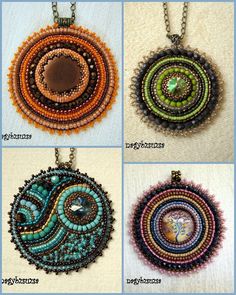 four different necklaces with beads on them