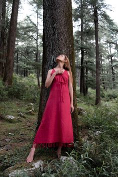 Beautiful red Ahimsa silk dress with handmade fringe Soft and light fabric with rustic texture. Two strings on the shoulders and two loops on the back makes it perfectly adjustable for body shape and size. Perfectly fitting sizes from S to M. Also available in off white, beige and black. https://www.etsy.com/listing/829486694/off-white-ahimsa-silk-fringe-dress?ref=shop_home_active_62&frs=1&cns=1 https://www.etsy.com/listing/799057855/black-ahimsa-silk-fringe-dress-organic?ref=shop_home_a Red Bohemian Dress With Tassels, Red Tasseled Maxi Dress For Summer, Red Summer Dress With Tassels, Red Maxi Dress With Tassels For Summer, Red Fringe Dresses For Summer, Red Fringe Summer Dress, Sleeveless Red Dress With Fringe, Red Fringe Dress For Spring, Spring Red Fringe Dress