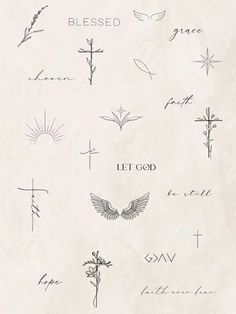 the cross and other symbols are drawn in ink on paper, with words written across them