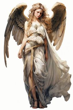 an angel is standing with her wings spread