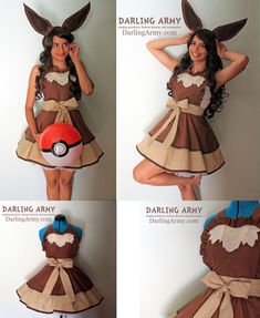 four different pictures of a woman dressed up as pokemon