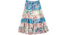 Casual Long Skirt With Floral Patchwork, Flowy Long Skirt With Floral Patchwork, Spring Cotton Skirt With Floral Patchwork, Flowy Tiered Maxi Skirt With Floral Patchwork, Spring Patchwork Tiered Maxi Skirt, Spring Tiered Patchwork Maxi Skirt, Spring Bohemian Skirt With Floral Patchwork, Bohemian Spring Floral Patchwork Maxi Skirt, Bohemian Spring Maxi Skirt With Floral Patchwork