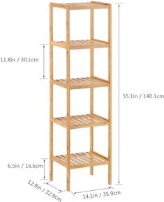 a wooden shelf with three shelves and measurements