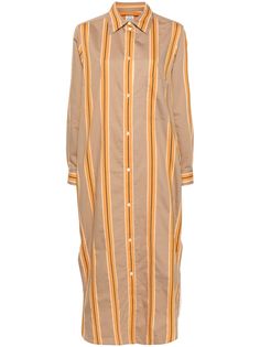 yellow/light brown vertical stripe pattern ribbed detailing classic collar long sleeves with buttoned cuffs chest patch pocket two side welt pockets curved hem front button fastening Striped Shirt Dress, Yellow Light, Shirtdress, Modest Dresses, Shirt Pattern, Welt Pockets, Stripes Pattern, Day Dresses, Patch Pocket